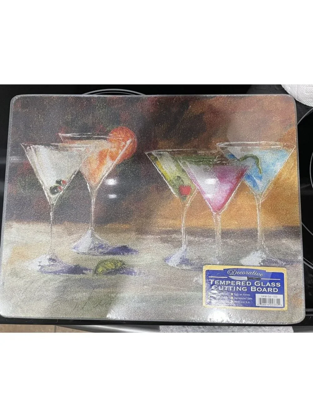 15 X 11.5” MARTINI GLASSES TEMPERED GLASS CUTTING BOARD By Counterworks NEW